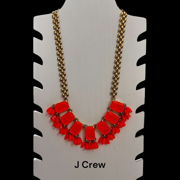 J Crew Gold Tone Neon Orange Stations Statement Necklace - Picture 1 of 11